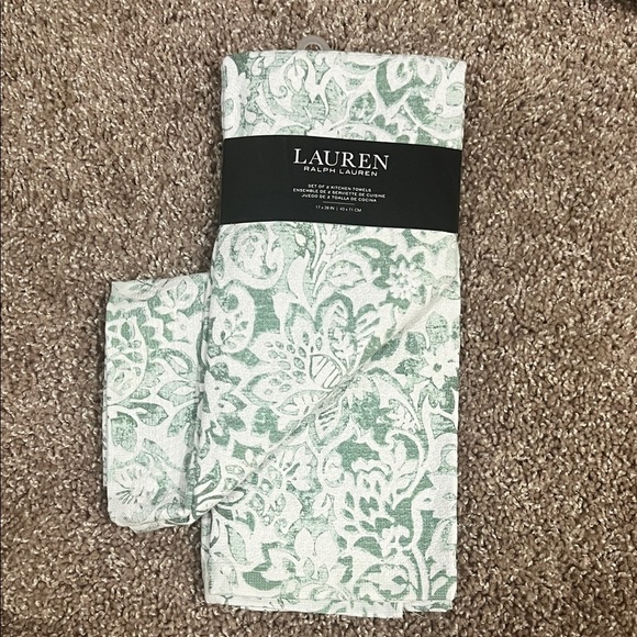 Lauren Ralph Lauren set of 2 Kitchen Towels White & Green Floral print - Picture 1 of 4